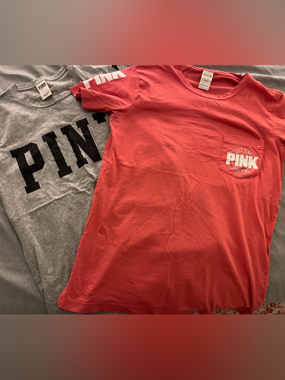 #D Two PINK Victoria's Secret Gray Logo Tee & Coral Pocket Tees